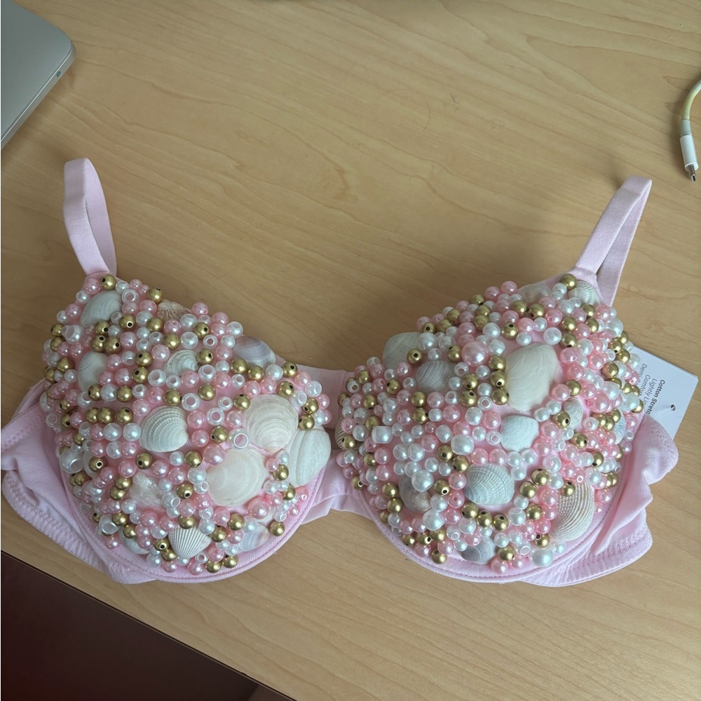 handmade shell/beaded pink mermaid bra